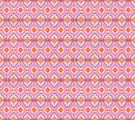 Red tone ethic traditional  boho print ikat abstract background. Ethnic tribal, boho tie die colors seamless wallpaper. Motif ethnic handdrawn beautiful Ikat art. Ethnic abstract pink background