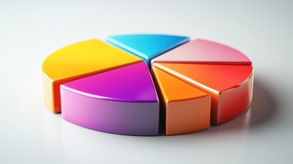 Colorful 3D Pie Chart on White Background Representing Data Visualization and Business Analytics