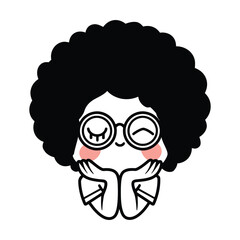 Cute Girl with Afro and Glasses Illustration