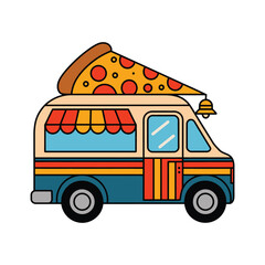 Colorful Pizza Food Truck Illustration with Large Slice on Top