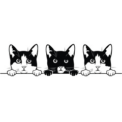 three kittens peeking minimalist illustration