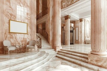 A grand marble staircase in a luxurious building.
