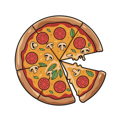 Pepperoni and Mushroom Pizza Slice Illustration