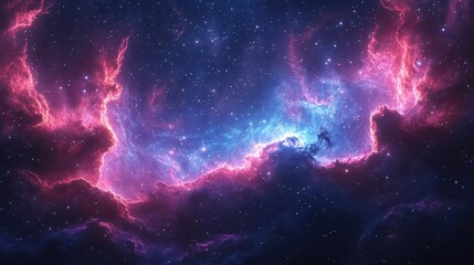 aweinspiring cosmic scene featuring a luminous crystalblue aurora erupting from a deep magenta nebula with electric plasma tendrils dancing among distant stars in a vast otherworldly sky