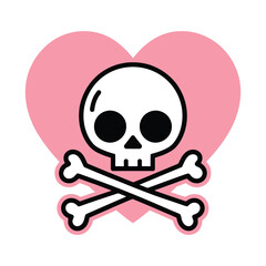 Skull and Crossbones with Pink Heart