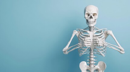 Strength and Balance: Skeleton in Martial Arts Stance Illustration with Copy Space, 8K High Detail