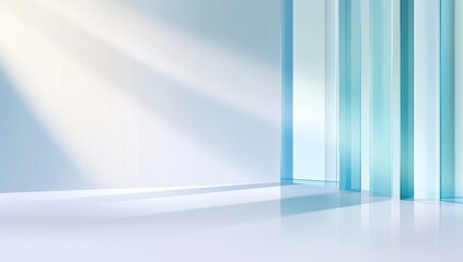 Blue and white background with glass pillars and data visualization