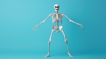 Dynamic Skeleton Gymnast - Acrobatic Bones Flexing Muscles in High Detail Illustration with Copy Space, 8K Resolution