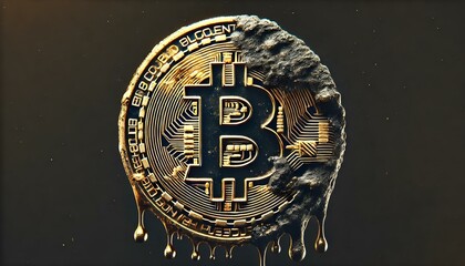 Melting Bitcoin symbol representing devaluation, crisis, value loss