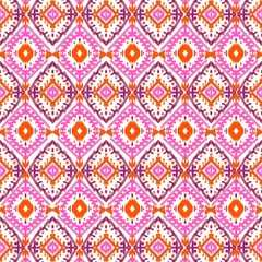 Colorful ethic traditional  boho print ikat abstract background. Ethnic tribal, boho tie die colors seamless wallpaper. Motif ethnic handdrawn beautiful Ikat art. Ethnic abstract pink background