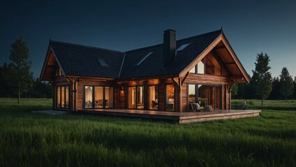 wooden house in the middle of green grass