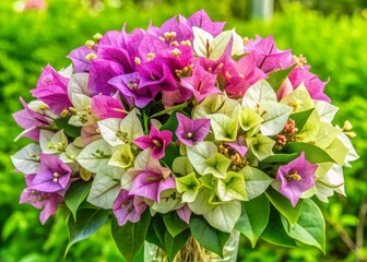 Fototapeta premium Vibrant pink and purple bougainvillea flowers arranged in a lush bouquet, set against a transparent background, perfect for adding colorful flair to any project.