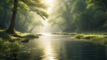 Obraz premium Default_A_peaceful_river_winding_through_a_dense_forest_wi