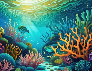 Tranquil Underwater Coral Reef Illustration