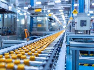 Conveyor belt system in a modern manufacturing facility during daylight