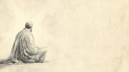 Fototapeta premium Biblical Illustration of Psalms 2: A serene moment where the blessed take refuge in God, surrounded by a protective light, symbolizing divine protection and peace, on a beige background