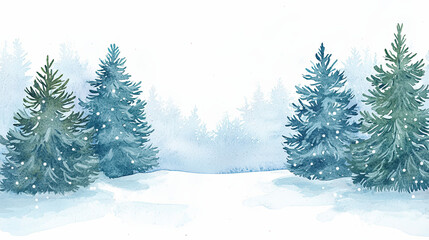 Winter landscape, snowcovered trees, peaceful setting, Christmas card scene, Watercolor style