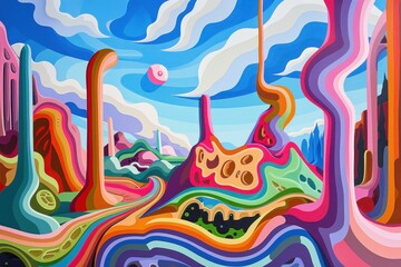 Abstract Landscape with Swirling Colors and Organic Shapes