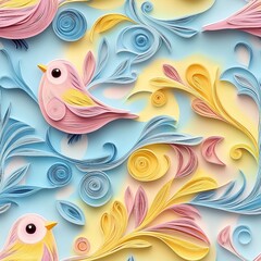 Obraz premium seamless pattern of 3D sparrow bird, paper quill pattern. 