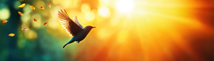 Emergence into Hope: Bird Soaring from Darkness to Light with Copy Space