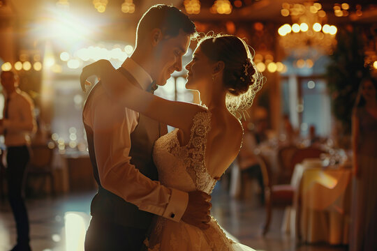 Newlyweds dancing the first dance at wedding day