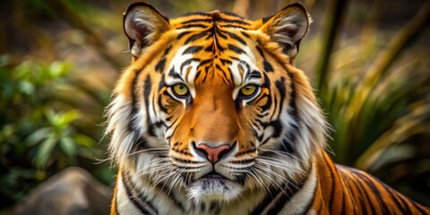 Obraz premium Golden tiger stripes evoke a fierce and fearless feline, its powerful, wild, and enigmatic presence marked by bold, tawny bands that seem to pulse with a hunting spirit.