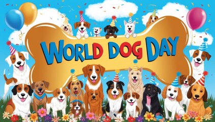 Obraz premium A vibrant and joyful illustration celebrating World Dog day