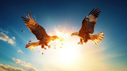 Clash of Eagles: Symbolic Business Rivalry in Mid-Air with Copy Space for Text