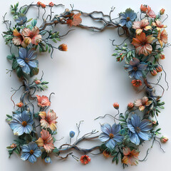 A frame of flowers with a white background