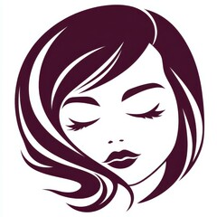 A serene vector icon of a female head, sleeping, with a subtle purple tint enhancing natural beauty.