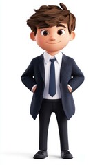 A striking 3D render showcasing a small businessman clad in a smart coat, exuding confidence and professionalism.