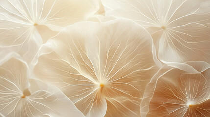 Close up of delicate transparent white leaves with soft light, abstract nature background