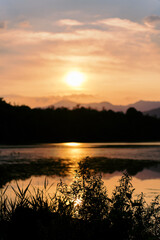 Beautiful sunset over a mountain lake
