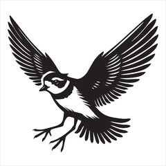 Obraz premium Piping Plover Silhouette - Plover Birt Clipart, Piping Plover landing Illustration in black and white