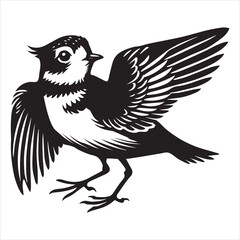 Obraz premium Piping Plover Silhouette - Plover Birt Clipart, Piping Plover looking upwards Illustration in black and white