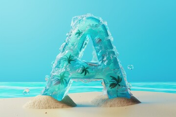 Fototapeta premium blue letter A is made out of water and is on a beach