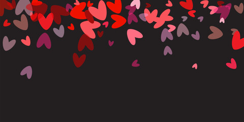 Valentine's Day background February 14th with pink hearts and confetti. Magic fantasy girly gradient. Cartoon vector romantic illustration.