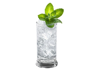 A glass cylinder with a cascade of ice filled with a Mint Julep its freshness