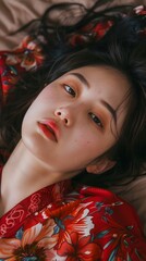 Fototapeta premium A Asian woman lying