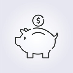 line art piggybank icon logo vector illustration design, piggy money saver icon