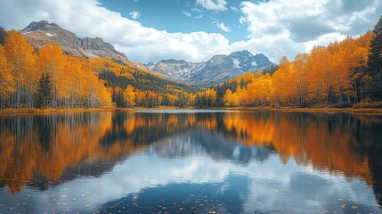 Stunning mountain lake reflecting autumn colors in a serene landscape