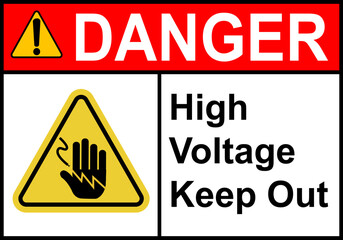Electric shock sign. High voltage cable warning sign. High voltage equipment. Caution, do not touch the cable. Warning electrical hazard. Do not open electrical panel.