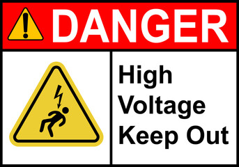 Electric shock sign. High voltage cable warning sign. High voltage equipment. Caution, do not touch the cable. Warning electrical hazard. Do not open electrical panel.