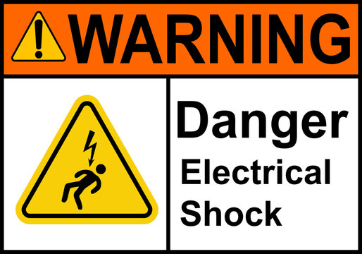 Electric shock sign. High voltage cable warning sign. High voltage equipment. Caution, do not touch the cable. Warning electrical hazard. Do not open electrical panel.