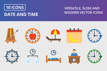 Date And Time Flat Icon Set