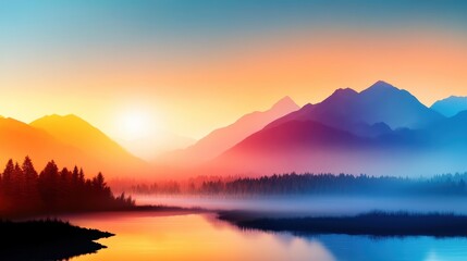 Fototapeta premium Serene Watercolor Splash Landscape of Majestic Mountains and Rivers, Environmental Insights