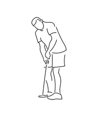 Golfer playing golf front view in outline icon design illustration