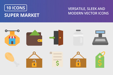 Super Market Flat Icon Set