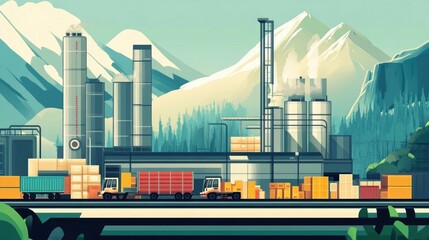 Obraz premium Flat design depicting the tracking and management of raw material supplies in a comprehensive supply chain system The image showcases the logistics data analytics