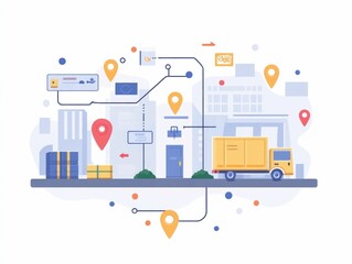 Detailed flat design showcasing a comprehensive digital tracking system for efficient supply chain management and logistics